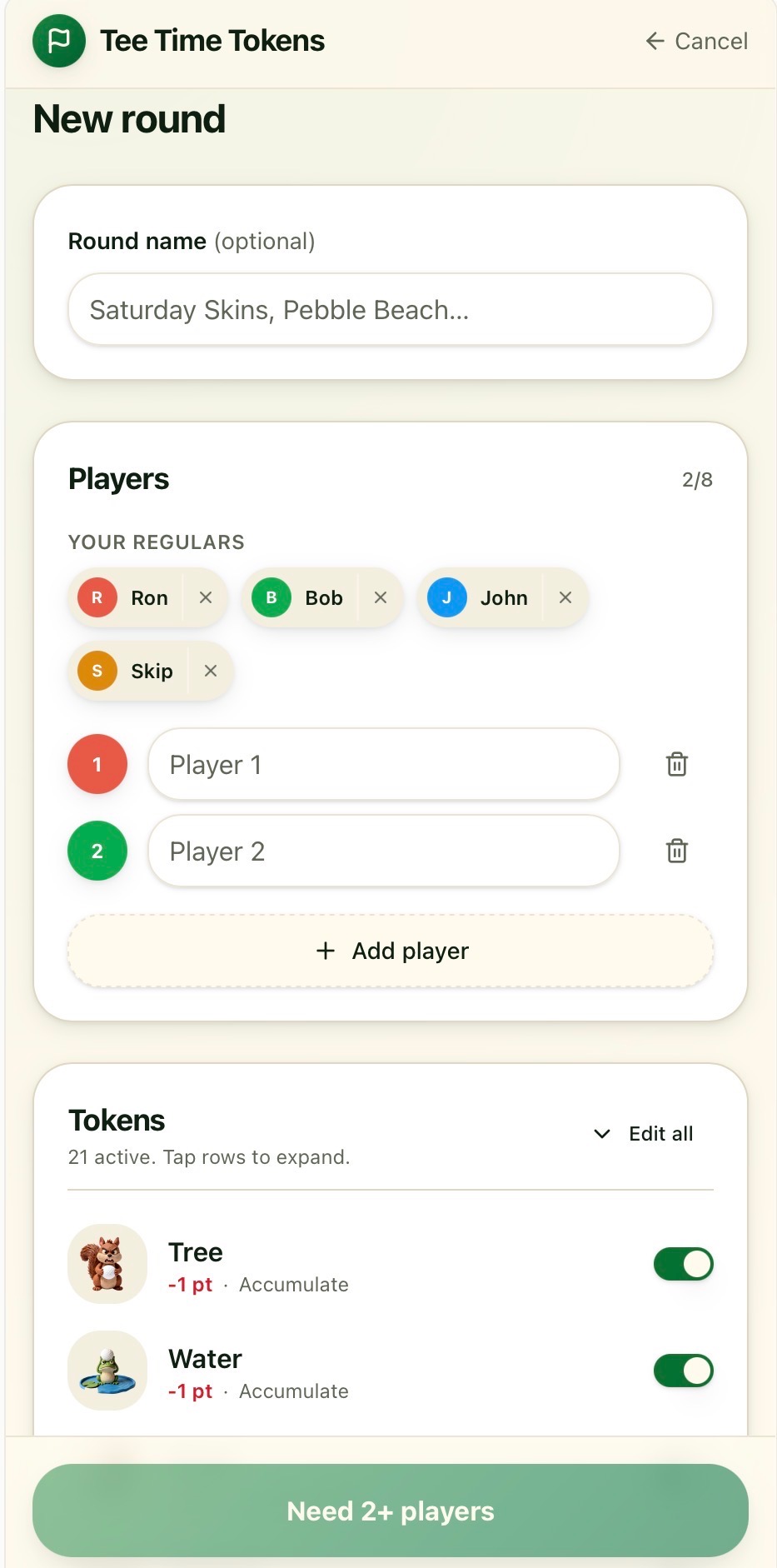 Live token board
